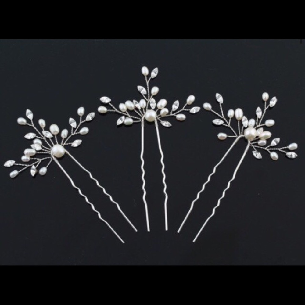 Pearl and crystal bridal formal hair pins